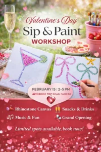 Valentine’s Day Sip & Paint Workshop (With Rhinestones)
